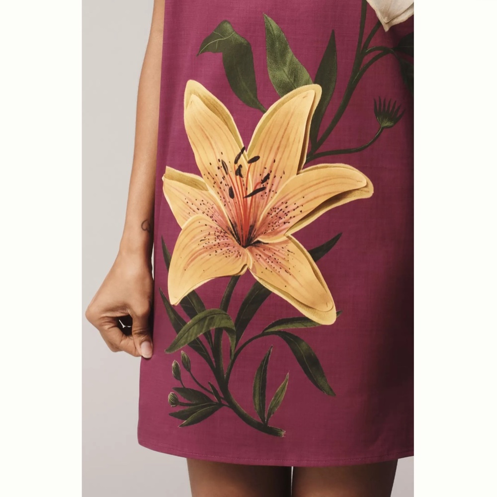 FARM Rio Plum Floral Slip Dress with Yellow & White Lily Prints - Picture 5 of 5
